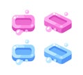 Blue soap bar with bubbles illustration. Hygiene flat icon