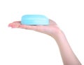 Blue soap beauty in hand