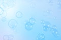 Blue soap bubbles float in the air. Freshness summer nature background.