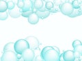 Blue soap foam bubbles vector concept, abstract shampoo soapy effect background.