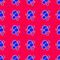 Blue Soap water bubbles icon isolated seamless pattern on red background. Vector Royalty Free Stock Photo