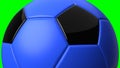 Blue soccer ball on green chroma key background.