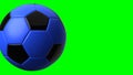 Blue soccer ball on green chroma key text space.