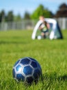Blue Soccer Ball and Players Royalty Free Stock Photo