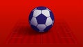 Blue soccer ball on red football field vector background