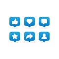 Blue Social network media vector icons. Social media activities notification symbol. Like, comment, share icon. Vector Royalty Free Stock Photo