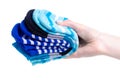 Blue socks in hand Royalty Free Stock Photo