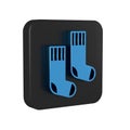 Blue Socks icon isolated on transparent background. Black square button.