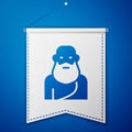 Blue Socrates icon isolated on blue background. Sokrat ancient greek Athenes ancient philosophy. White pennant template