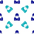 Blue Socrates icon isolated seamless pattern on white background. Sokrat ancient greek Athenes ancient philosophy