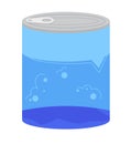 Blue soda can with bubbles, fresh cool beverage concept. Drink packaging and carbonated soft drink vector illustration