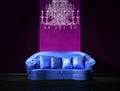 Blue sofa with luxury chandelier