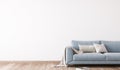 Blue sofa in modern living room design, wall mockup, panorama Royalty Free Stock Photo