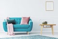 Blue sofa with pillows Royalty Free Stock Photo