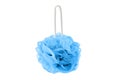 Blue soft bath puff or shower sponge isolated on white background Royalty Free Stock Photo
