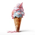 Blue soft ice cream on a white background. Realistic waffle cone with frozen dessert of a fast food restaurant