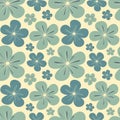 Blue soft pastel flowers seamless pattern background illustration