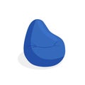 Blue soft pillow, pouf for sitting isolated on white background. Comfortable fluffy seat, beanbag, upholstered furniture