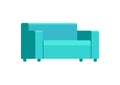 Blue soft stylish sofa for home and office on a white background. Vector couch. Sofa flat illustration