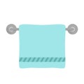 Blue soft towel hanging on a heated towel rail. Vector illustration. Web banner