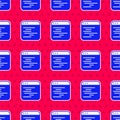 Blue Software, web developer programming code icon isolated seamless pattern on red background. Javascript computer Royalty Free Stock Photo