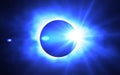 Blue Solar Eclipse Sun Light Glowing in Universe. Total Eclipse Lunar With Sun Shine Energy Royalty Free Stock Photo