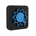 Blue Solar energy panel icon isolated on transparent background. Sun with lightning symbol. Black square button. Royalty Free Stock Photo