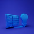 Blue Solar energy panel and light bulb icon isolated on blue background. Minimalism concept. 3D render illustration Royalty Free Stock Photo