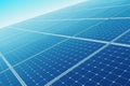 Blue solar panel grid in tilted macro shot with reflective shine under natural light and gradient sky background for clean, Royalty Free Stock Photo