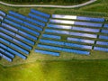 Blue solar panels. Photovoltaic modules for renewable energy. Aerial view of Solar panel. Alternative electricity source. Royalty Free Stock Photo