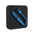 Blue Soldering iron icon isolated on transparent background. Black square button.