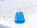 Blue solution methylene blue in erlenmeyer, experiments in chemistry laboratory