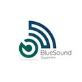 blue sound. Audio signal wireless with initial letter B S.