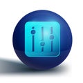 Blue Sound mixer controller icon on white background. Dj equipment slider buttons. Mixing console. Blue circle