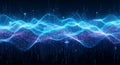 Blue sound wave with particles, jellyfish elements on dark background. Dynamic audio visualization in detailed 4k resolution Royalty Free Stock Photo