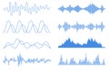 Blue sound waves set. Audio equalizer technology, pulse musical. Music audio frequency, voice line waveform, electronic Royalty Free Stock Photo