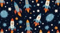 blue space background for fabric with robots white constellation on fabric