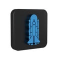 Blue Space shuttle and rockets icon isolated on transparent background. Black square button. Royalty Free Stock Photo