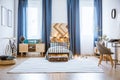 Blue spacious bedroom interior Royalty Free Stock Photo