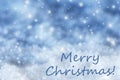 Blue Sparkling Background, Snow, Text Merry Christmas