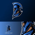 Blue spartan warior mascot sport esport logo template with mask