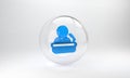 Blue Speaker icon isolated on grey background. Orator speaking from tribune. Public speech. Person on podium. Glass Royalty Free Stock Photo