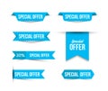 Blue special offer banners with shadows on white background