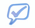 Blue Speech bubble and checkbox on white background. Isolated 3D illustration