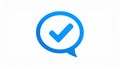 Blue speech bubble with a blue checkmark inside on a white background tick symbol Royalty Free Stock Photo