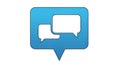 A blue speech bubble icon with two white text boxes on a plain white background Royalty Free Stock Photo