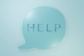 Blue Speech bubble with text Help icon isolated on blue background. Minimalism concept. 3D render illustration Royalty Free Stock Photo