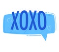 Blue speech bubble with text XOXO and heart symbols, expressing love and affection. Flirty message, romantic