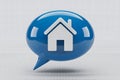 Blue Speech Bubble with White House Icon on Grid Background Royalty Free Stock Photo