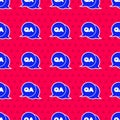 Blue Speech bubbles with Question and Answer icon isolated seamless pattern on red background. Q and A symbol. FAQ sign Royalty Free Stock Photo